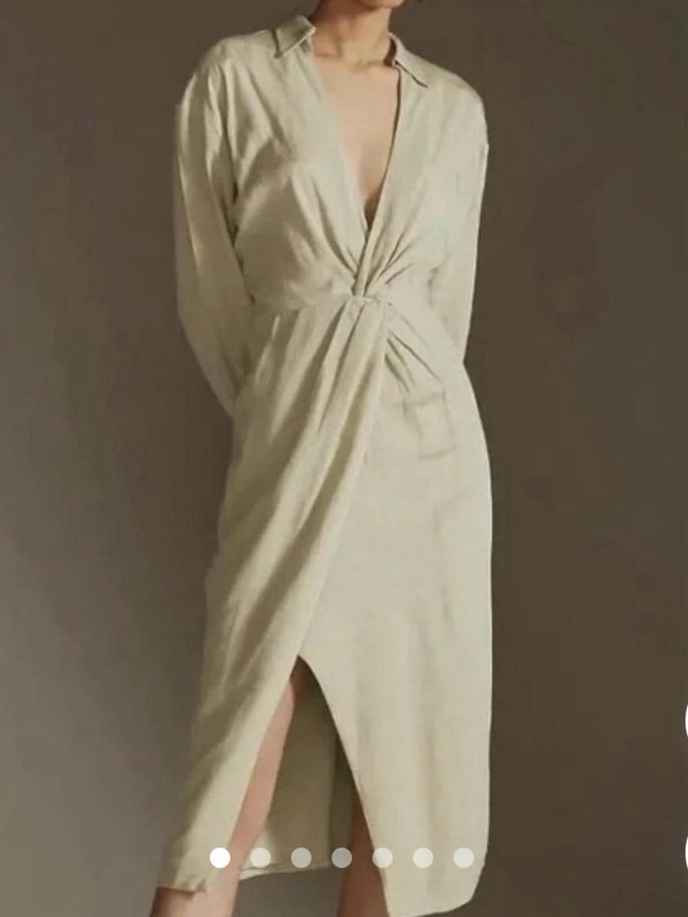 Anthropologie Graziella Cream Twist-Front Midi Dress